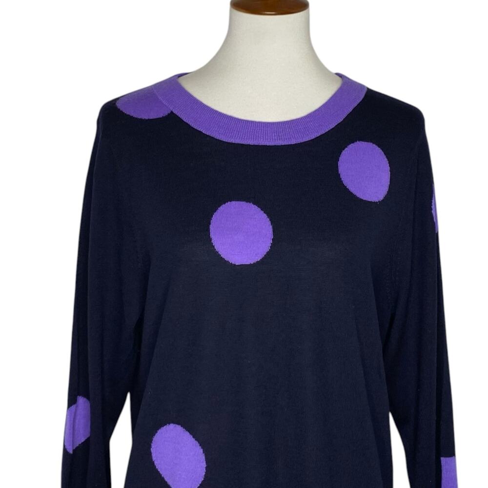 J. Crew Tippi Merino Wool Sweater Navy Blue Purple Polka Dot Knit Crewneck Sz XL - Picture 6 of 13